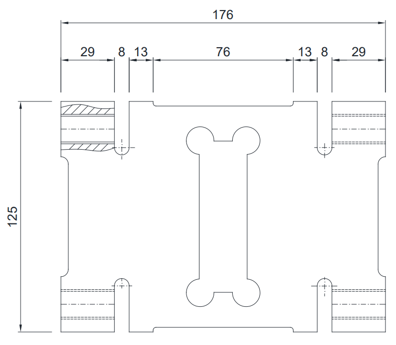 Maßzeichnung Plattform-Wägezelle LCLN L-ATL, 176 × 125 mm