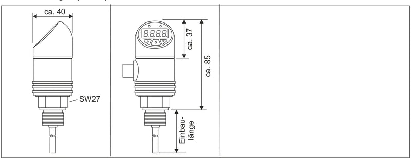 TEMA Einschraub-Temperatursensor Typ K METS-TS – Maßzeichnung mit Abmessungen