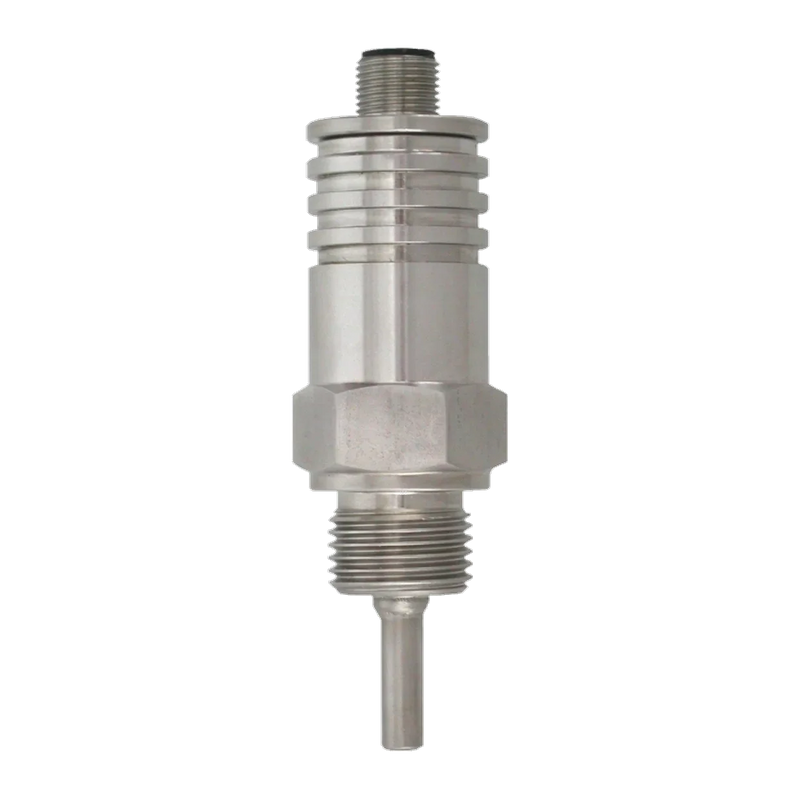TPMC Kompaktsensor eigensicher: Sensor komplett aus Edelstahl, mit Kühlrippen, Sechskant, Gewinde und dünnem Messrohr