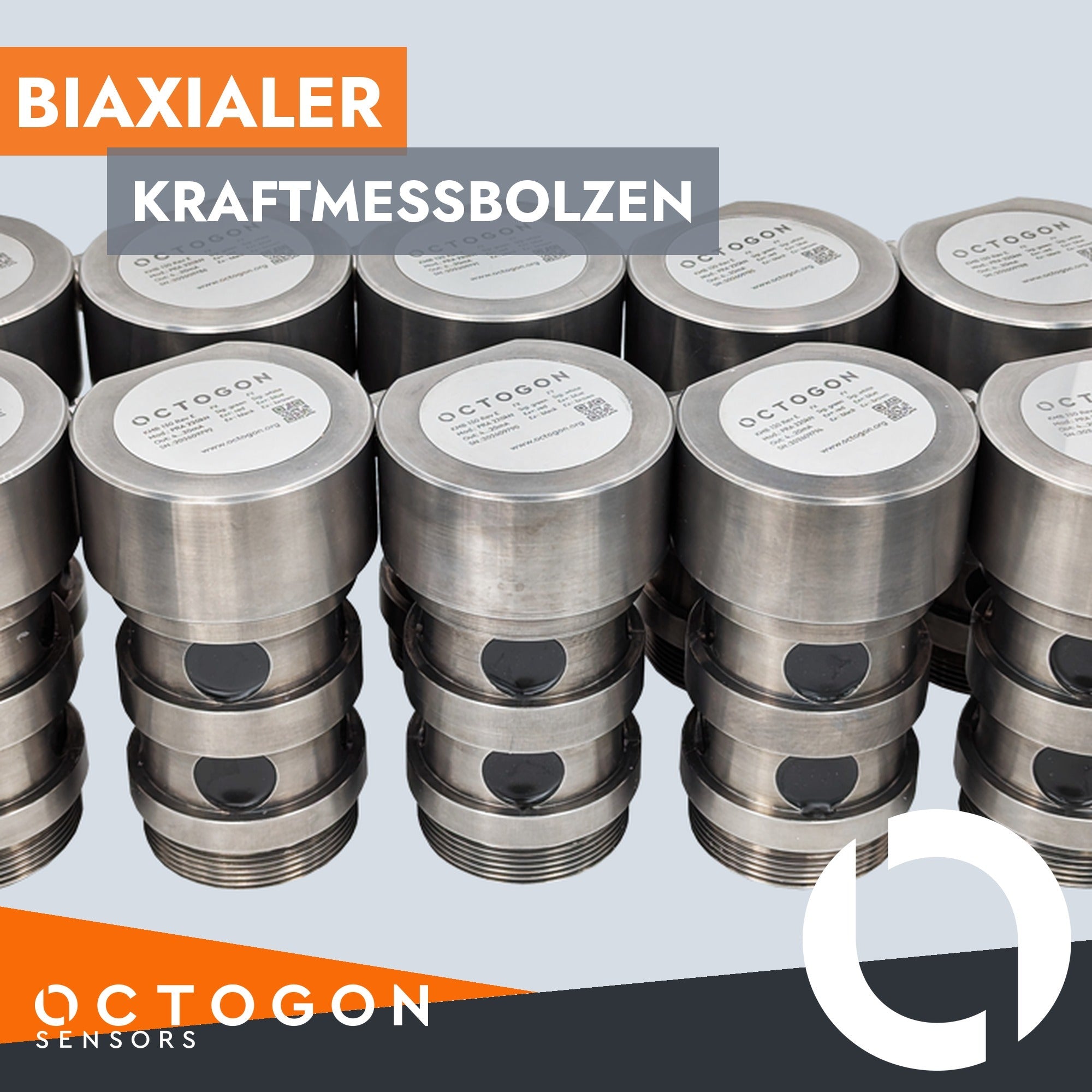 Gefertigte biaxiale Kraftmessbolzen KMB 130 Rev E in Edelstahl