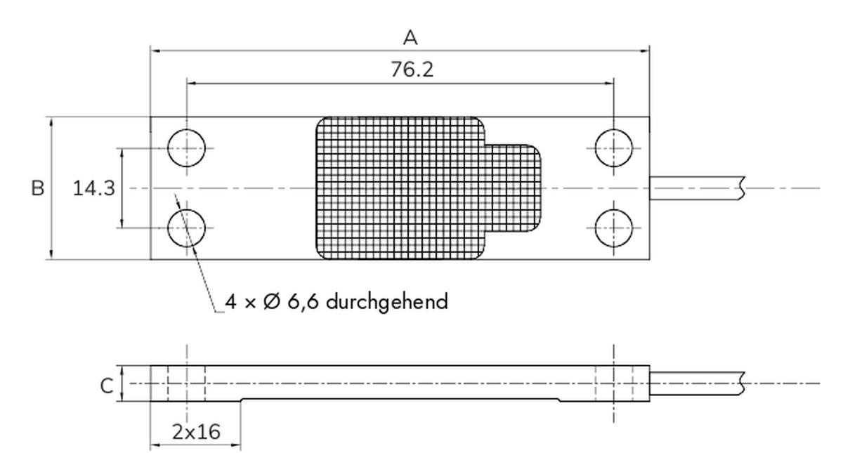 DSGA Abmessungen: 89 x 25,4 mm, Lochabstand 76,2 mm längs und 14,3 mm quer
