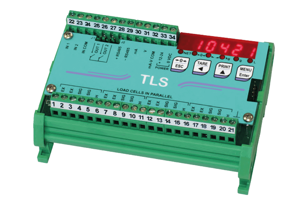 Wägetransmitter ETLF TLS für die Hutschiene mit roter LED-Anzeige