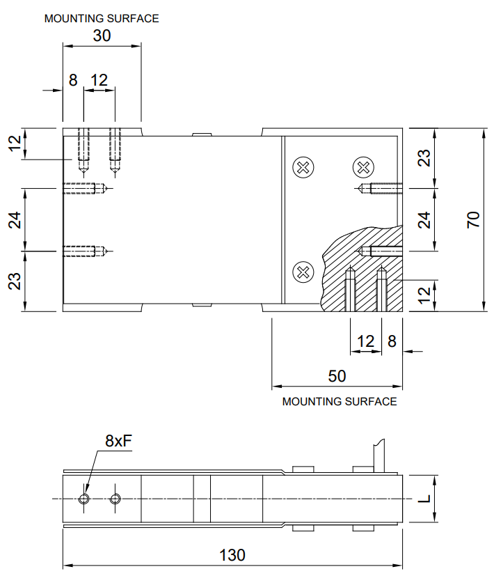 Maßzeichnung Single-Point-Wägezelle LCLJ L-AU, Länge 130 mm