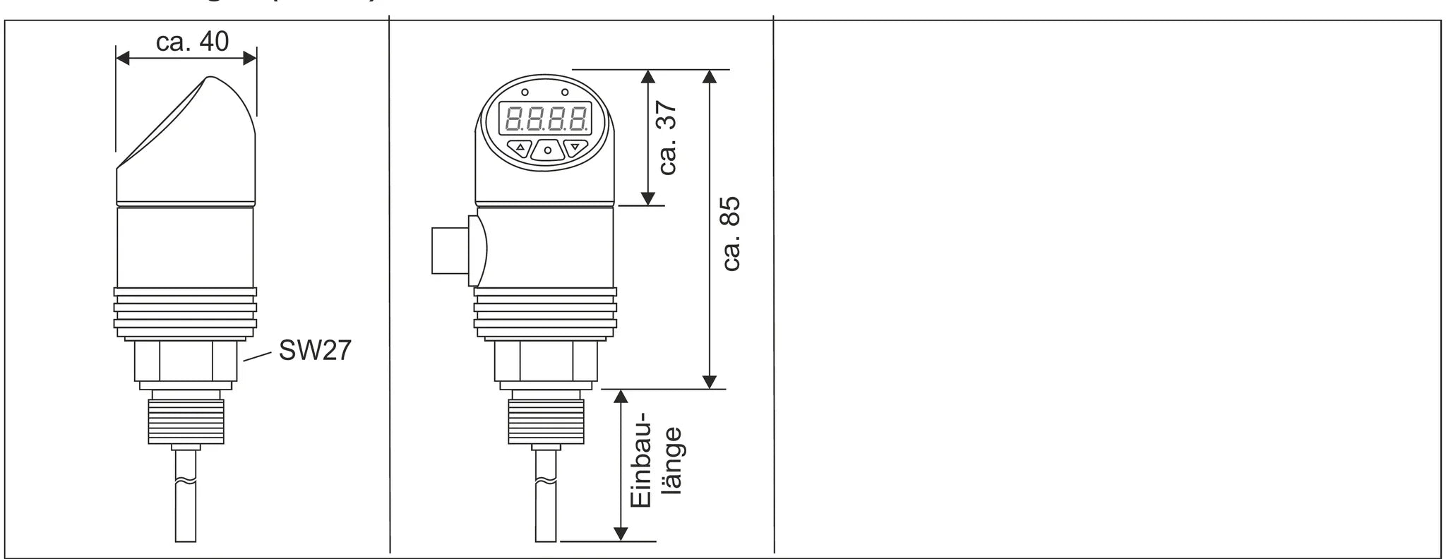 TEMA Einschraub-Temperatursensor Typ K METS-TS – Maßzeichnung mit Abmessungen