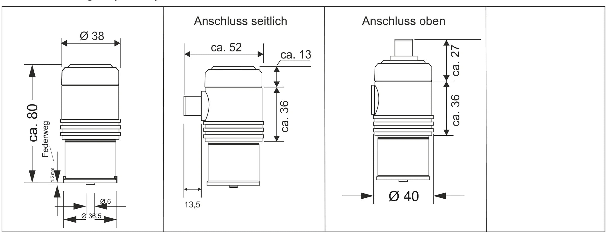TMMB Oberflächensensor magnetisch METS-WTM – Maßzeichnung mit Abmessungen